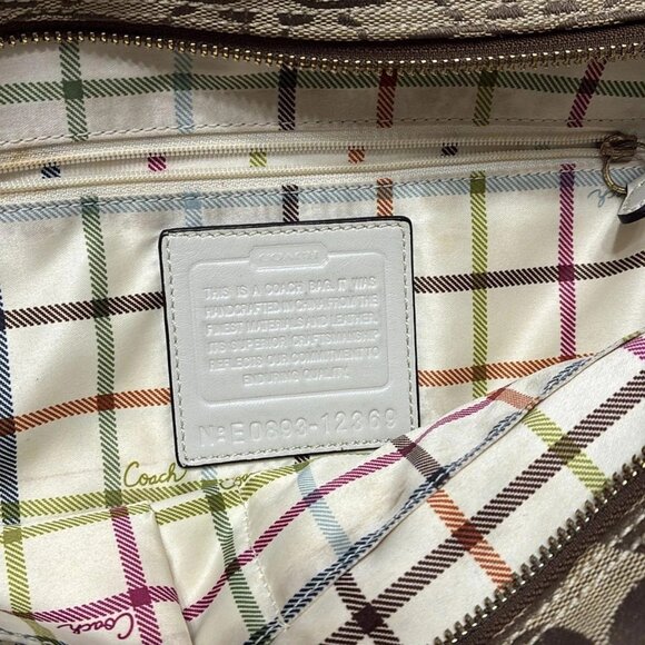 Auth COACH Bleecker Signature Tote 12369 Khaki Cream Jacquard Leather Tote Bag - Picture 6 of 11